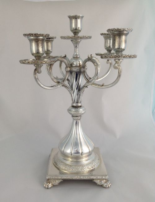 fig 1. Stunning Tiffany & Co. Silver Plated 5 Sconce Candelabra Victorian c.1890 Soldered Silver Model 6141 Art Nouveau
