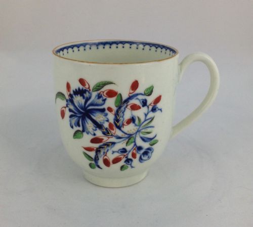 Early First Period Worcester Coffee Cup Underglaze Blue & Polychrome Enamel Floral Decoration C.1765 W Mark