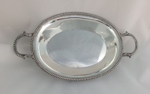 Unusual George IV Silver Twin Handled Serving Dish Gadrooned Rim London 1830 Georgian Entree