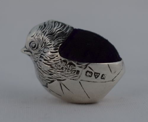 Sampson Mordan & Co. Hatching Chick Silver Pin Cushion Miniature Chester 1913 Sterling Antique