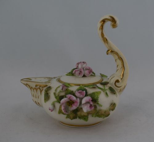 fig 1. Georgian 18thC Derby Porcelain Perfume Dropper Rose Water Sprinkler Puce Mark Flower Encrusted
