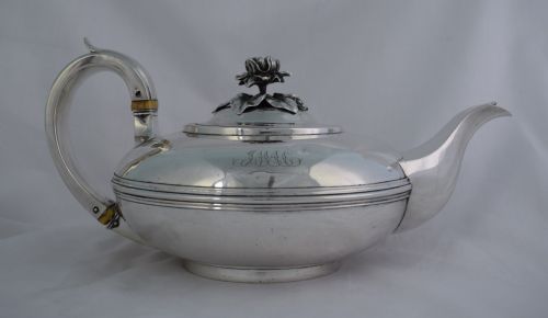George IV Silver Moon Teapot Waterlily Finial London 1828 Edward, Edward Jr, John & William Barnard the Barnards Antique Georgian