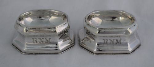 Pair George I 1719 Silver Trencher Salts Britannia Standard James Rood Octagonal Form Antique Georgian