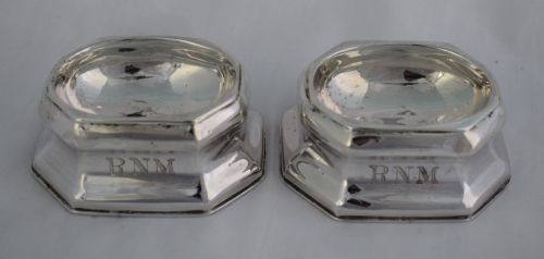 fig 1. Pair George I 1719 Silver Trencher Salts Britannia Standard James Rood Octagonal Form Antique Georgian