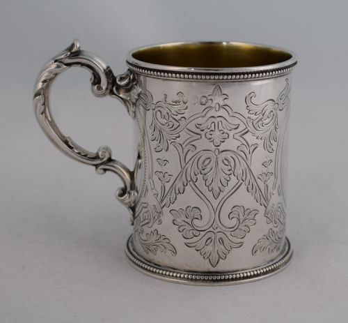 Pretty Victorian Silver Christening Mug Vacant Cartouche Gilt Interior London Edward & John Barnard