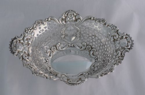 Stunning Edwardian Silver Bread Basket Chester 1902 Jay Richard Attenborough Fruit Embossed Pierced Bowl