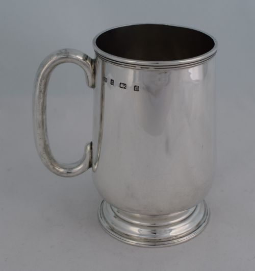 Edwardian Silver 1 Pint Beer Mug 1903 Barker Brothers Tankard Birmingham Antique Sterling