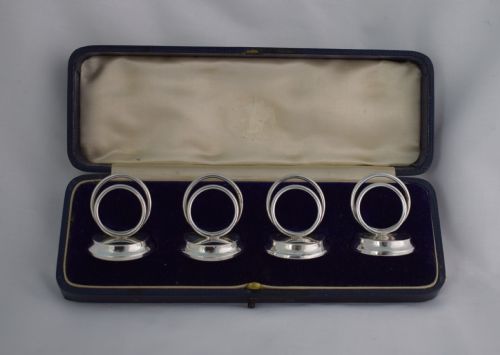 Edwardian Set 4 Silver Menu Holders Sampson Mordan & Co. Chester 1910 Cased Place Card