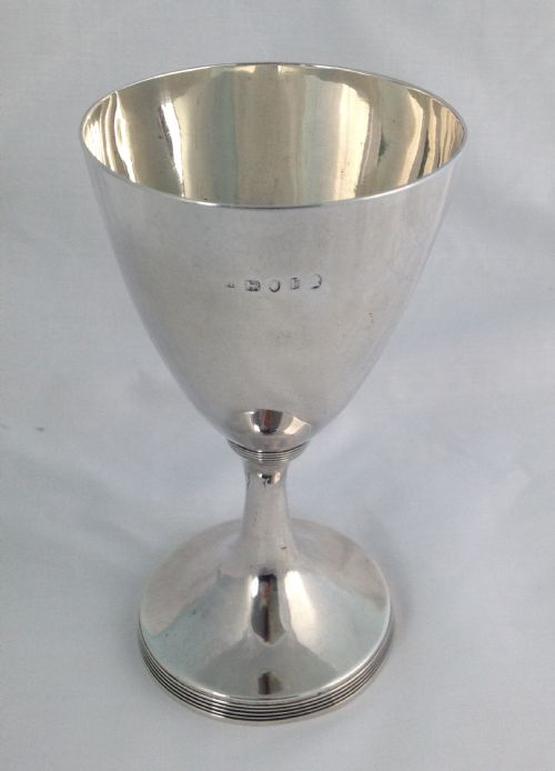 George III Large Silver Goblet Wine Glass London 1792 Plain Form Reeded Decoration Georgian 18th Century