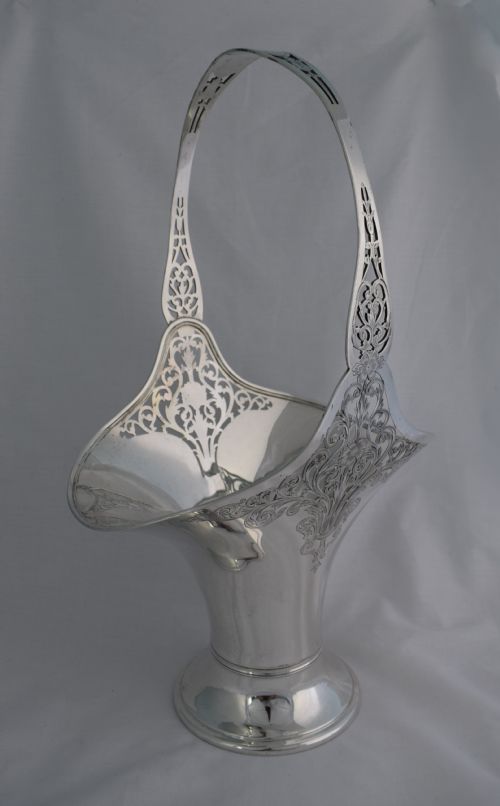 fig 1. Stunning Large Gorham Sterling Silver Flower Bride's Basket Art Nouveau 1915 Bread Fruit