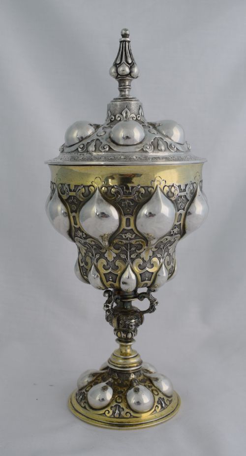 Stunning Silver Cup & Cover English After Nuremberg Pineapple Daniel & Charles Houle Victorian Gilt