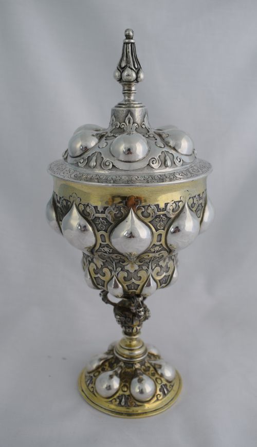 fig 1. Stunning Silver Cup & Cover English After Nuremberg Pineapple Daniel & Charles Houle Victorian Gilt