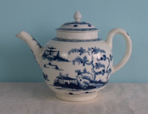 First Period Worcester Teapot  & Cover Cannonball Pattern C.1765