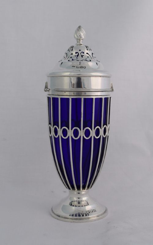 Stunning Silver & Bristol Blue Glass Sugar Caster Edward & Noble Haseler 1911 London