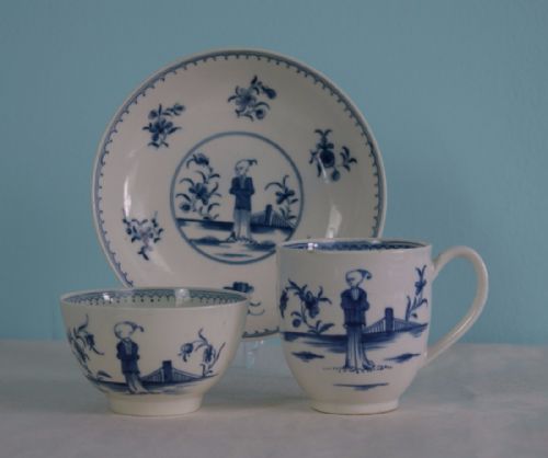 First Period Worcester Trio Waiting Chinaman C.1770 Early Dr Wall Tea Bowl Coffee Cup Saucer