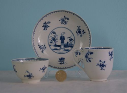 fig 1. First Period Worcester Trio Waiting Chinaman c.1770 Early Dr Wall Tea Bowl Coffee Cup Saucer
