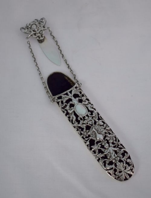 Pretty Victorian Silver Spectacle Case Chatelaine Clip George Unite 1897 Cherubs Peacocks Ornate