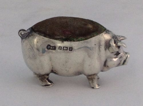 Edwardian Silver Novelty Pig Pin Cushion Levi & Salaman 1903