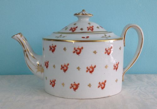 Large Georgian New Hall Teapot Old Oval Shape Pattern 546 Orange Roses Porcelain