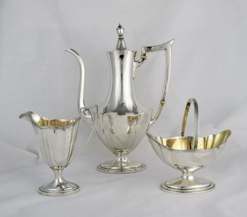 Stunning Gorham Sterling Silver Plymouth Coffee Set Demi-tasse C.1920s Pot Sugar Basket Cream Jug