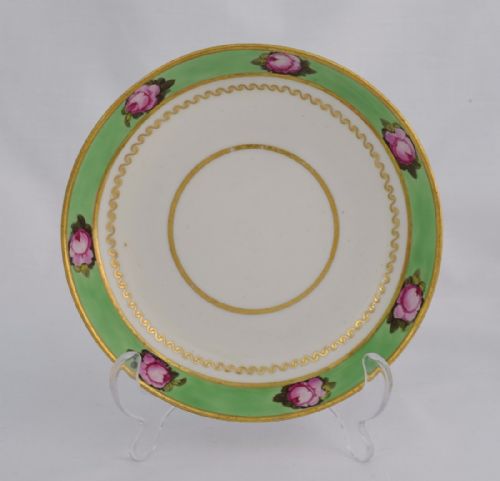 fig 2. 18th Century Derby Porcelain Apple Green Trio Billingsley Roses Pattern 373