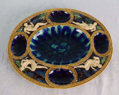 Large Minton Majolica Palissy Renaissance Platter Roman Gods Neptune