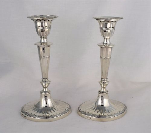 Pair Silver Georgian Adams Style 8 1/2" Candlesticks 1930s Carrington & Co. Art Deco