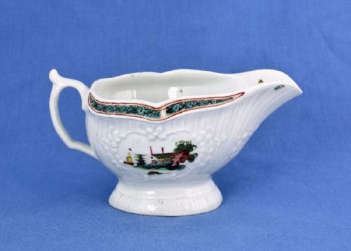 First Period Worcester Small Polychrome Sauceboat C.1756 Cream Boat Chinese Scenes