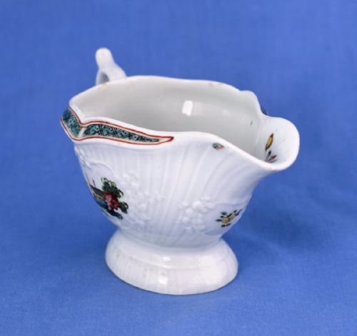 fig 1. First Period Worcester Small Polychrome Sauceboat c.1756 Cream Boat Chinese Scenes