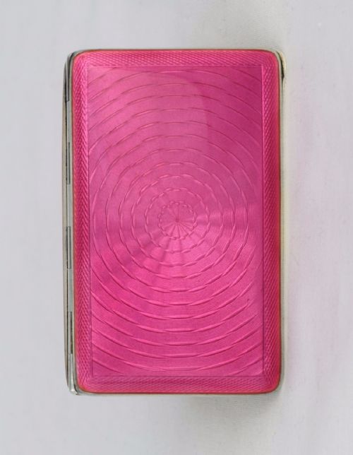 Stunning Art Deco Pink Guilloche Enamel & Silver Cigarette Case Cohen & Charles