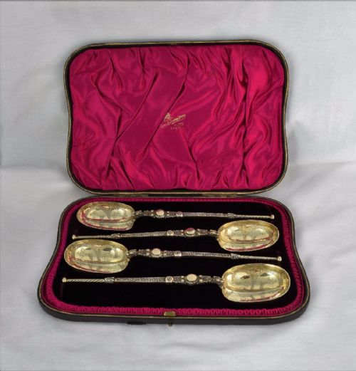 Stunning Set Edwardian Silver Gilt Anointing Spoons Wakely & Wheeler Coronation Spoon Replica