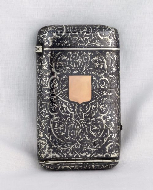 Unusual French Silver & Niello Cigarette & Vesta Case Concealed Tinder Cord