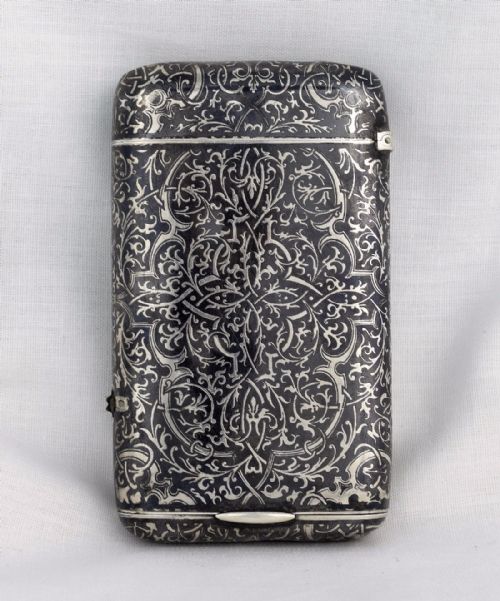 fig 1. Unusual French Silver & Niello Cigarette & Vesta Case Concealed Tinder Cord