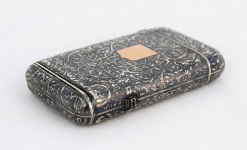 fig 2. Unusual French Silver & Niello Cigarette & Vesta Case Concealed Tinder Cord