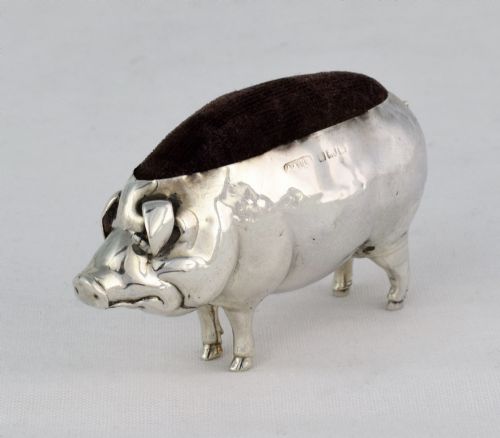 Edwardian Silver Pig Pin Cushion Adie & Lovekin Ltd Birmingham Antique