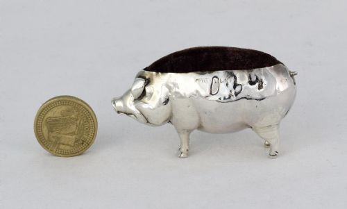 fig 1. Edwardian Silver Pig Pin Cushion Adie & Lovekin Ltd Birmingham Antique