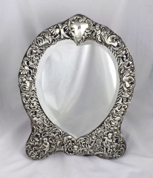 Large William Comyns Heart Shape Silver Dressing Table Mirror Edwardian