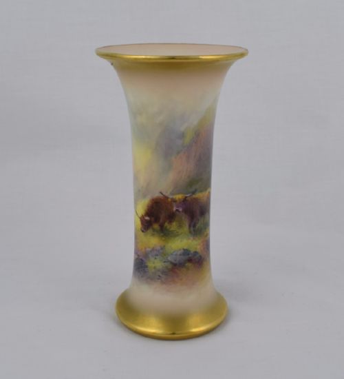 Royal Worcester Trumpet Vase by Harry Stinton Highland Cattle