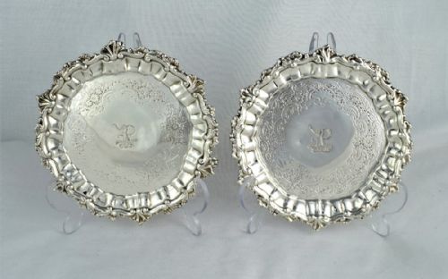 Pair George II Silver Waiters Gabriel Sleath 1746 Salvers Card Trays Georgian