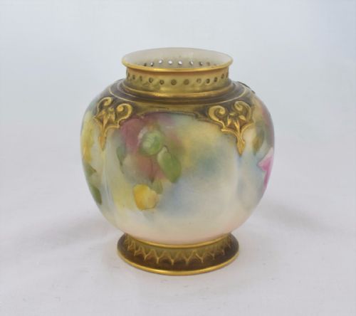 fig 1. Royal Worcester Hadley Roses Style Melon Fluted Squat Vase