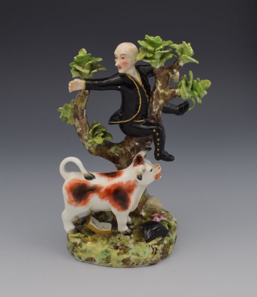 Crown Derby Figure Dr Syntax Pursued by a Bull Puce