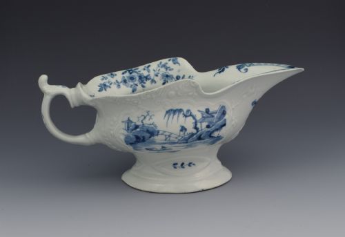 First Period Worcester Sauceboat the Fisherman on a Towering Rock Sauce Boat