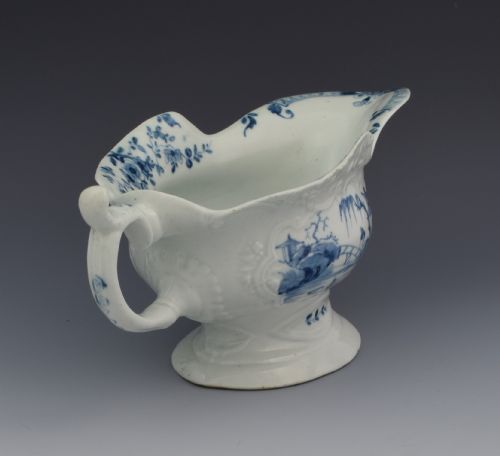 fig 1. First Period Worcester Sauceboat The Fisherman On A Towering Rock Sauce Boat