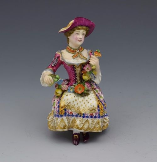 Rare Minton Candlestick Figure Seated Flower Seller, C.1830