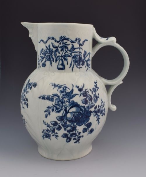 Rare First Period Worcester the Rose & Grape Sprays Cabbage Mask Jug C.1775