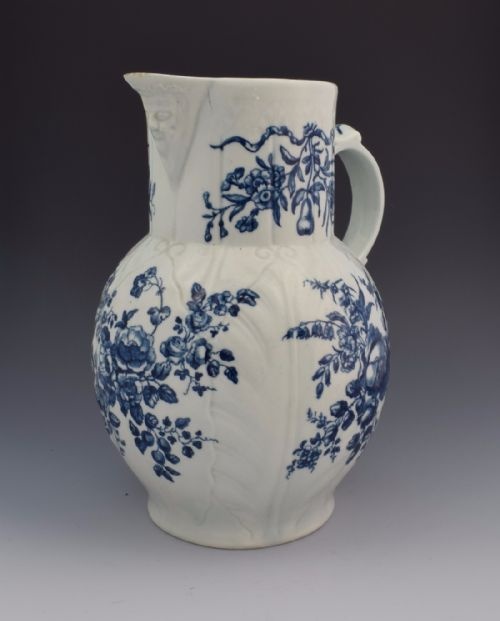 fig 1. Rare First Period Worcester the Rose & Grape Sprays Cabbage Mask Jug C.1775