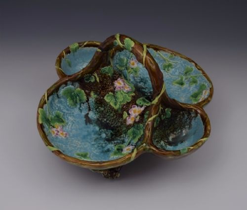 fig 1. Fabulous Victorian George Jones Large Majolica Strawberry Server Dish
