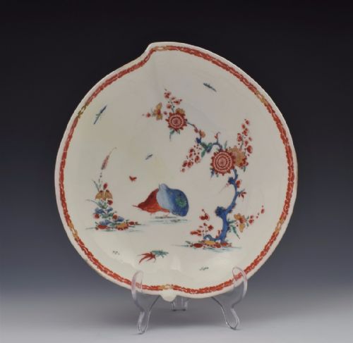 18thc Bow Porcelain Leaf Dish Two Quail Pattern C.1755 Bowl