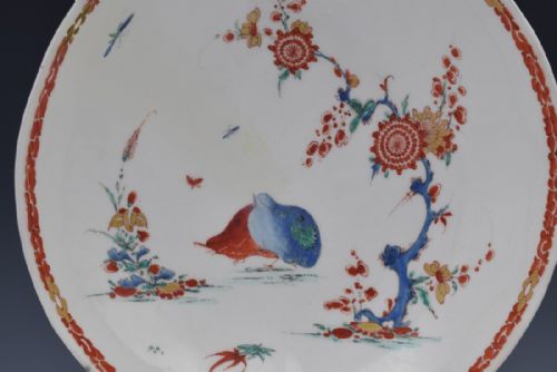 fig 1. 18thC Bow Porcelain Leaf Dish Two Quail Pattern c.1755 Bowl