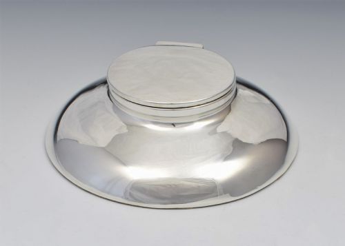 Unusual Slim Silver Art Deco Capstan Inkwell Charles Boyton & Sons